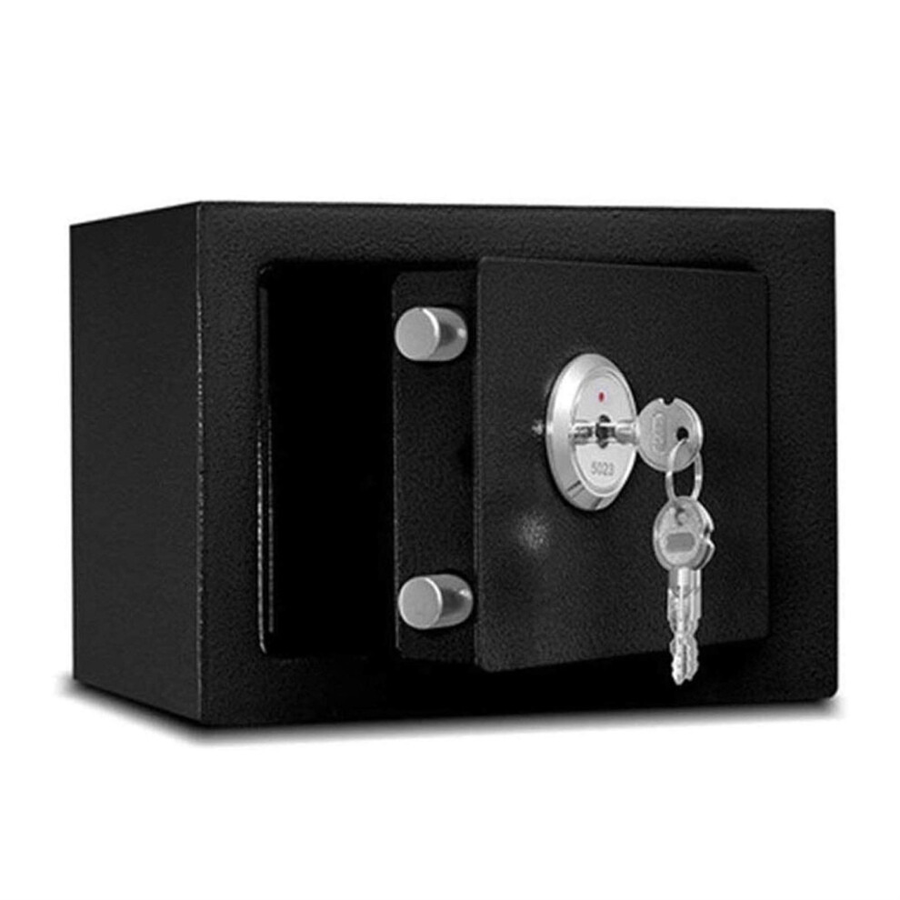 Security Safe Box With Key Lock, Compact Steel Safe For Jewelry Cash And Valuables, Black 9073542256960