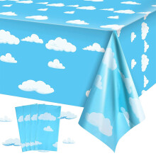 Blue Sky White Clouds Tablecloth 4 Pack Waterproof Wipe Clean Party Table Cover for Kids Birthday Baby Shower 54 x 108 Inch