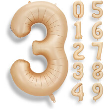 40 Inch Caramel Number 3 Foil Balloon, Champagne Mylar Helium Decoration for Birthday Party