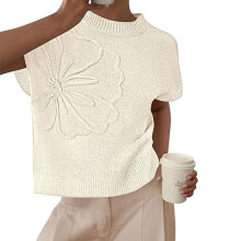 Pullover Tank Tops Women's Flower Knit Crewneck-apricot S