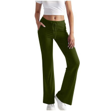 Leggings with Pockets for Women High Waist Flared-Army Green L