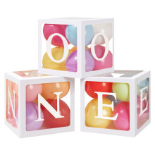 First Birthday Balloon Boxes Set, Makaron Rainbow ONE Letters Decor, Clear Reusable Party Display for Boys and Girls