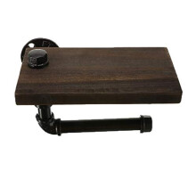 Industrial Toilet Paper Holder with Wooden Shelf, 2 in 1 Wall Mounted Rack for Bathroom, Phone Holder Shelf