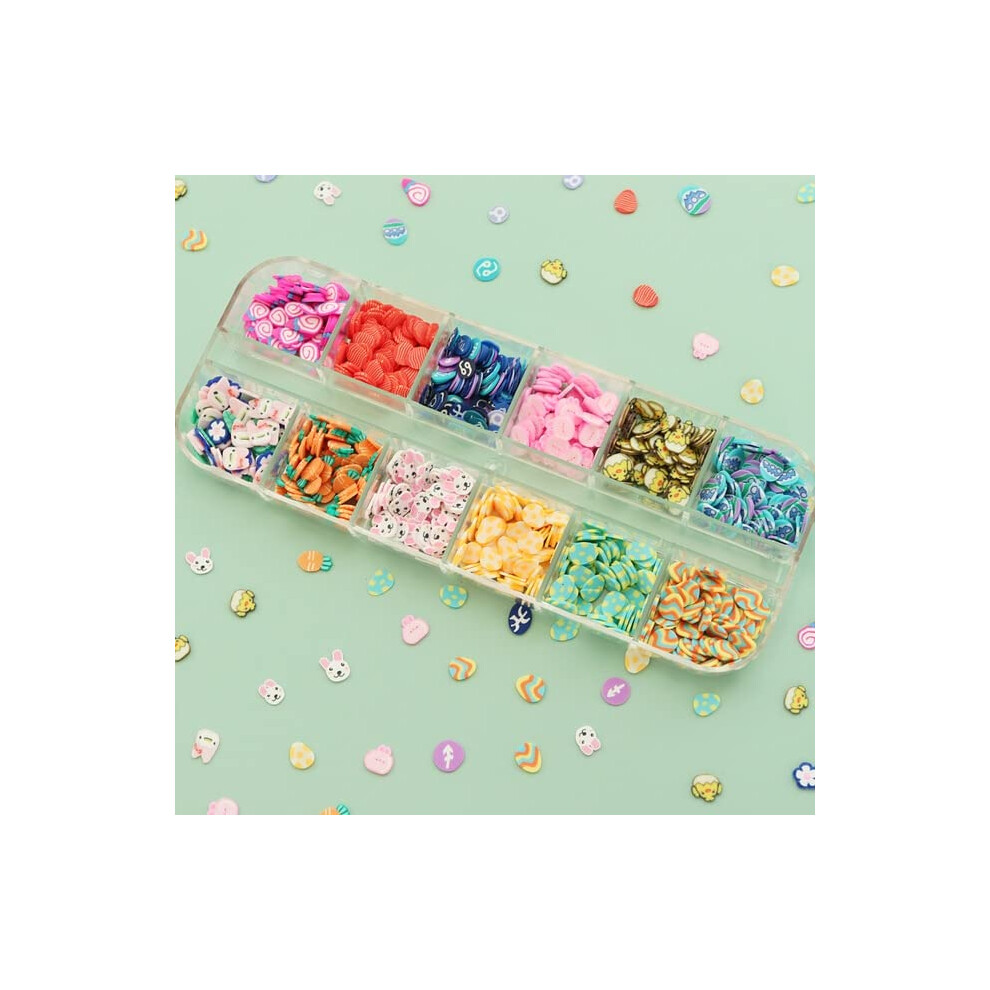 Easter Nail Art Decorations Polymer Clay Slices with 3D Bunny and Egg Accents for DIY Manicure (Color: 12FHJ)