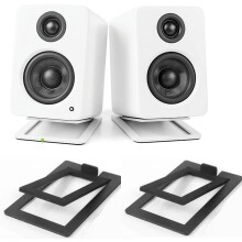 Desktop Speaker Stands Pair with Tilted Sound Positioning, Metal Build and Isolation Pads for Small Speakers