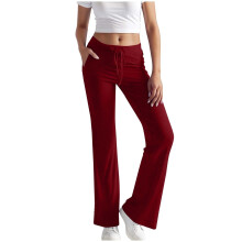 Leggings with Pockets for Women High Waist Flared-Burgundy XXL