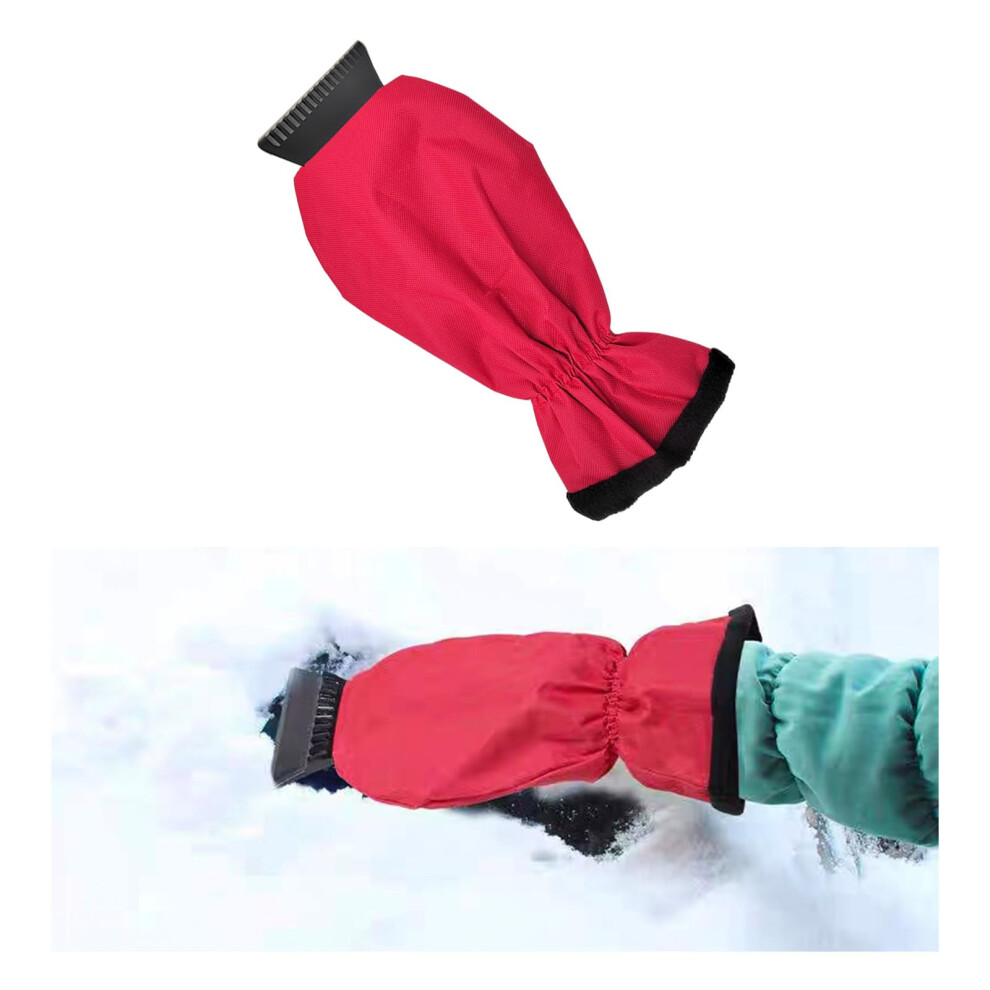Car Ice Scraper With Glove Waterproof Warm Snow Removal Mitt For Winter Driving Drawstring Red 9073542213628