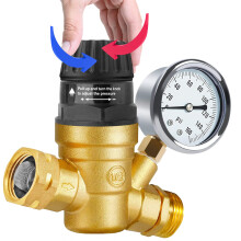 RV Water Pressure Regulator with Gauge, Lead Brass Adjustable Handwheel Control for Camper