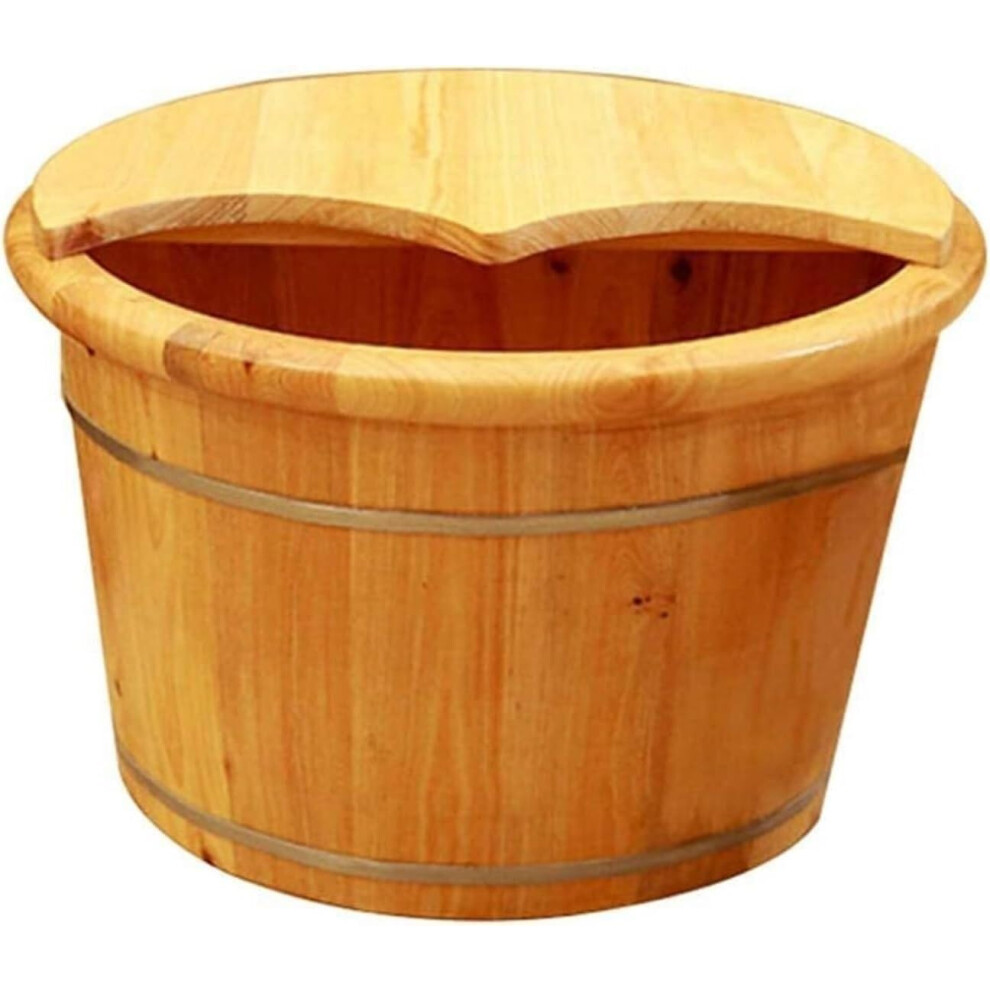 Wooden Foot Bath Bucket with Heat Retention Lid, Natural Timber Soaking Tub for Home Spa Relaxation
