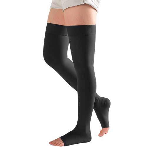 Thigh  Open Toe Compression Socks for Circulation Varicose Veins, Graduated Support Stockings Black Medium
