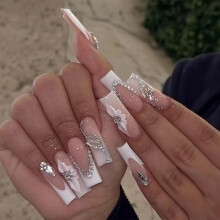 24 Pcs Long French Press On Nails White Acrylic Fake Nail Tips Full Cover Ready to Style for Women