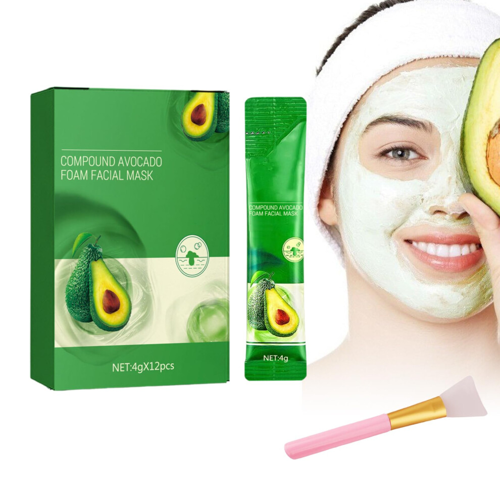 Avocado Cleansing Foam Mask 12 PCS Gentle Deep Cleansing Hydrating Facial Mask with Silicone Applicator