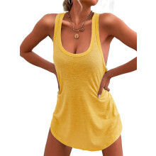 Women'S Swimsuit Cover-Ups U-Neck Sleeveless Swimsuit Beach Cover-Ups Basic Tank Dresses Gold XXL