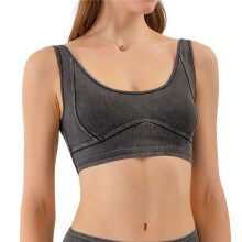 Women'S Slim Cropped Denim Vest Stretchy Scoop Neck Pullover Jean Sports Bra Tank Top Dark Gray M