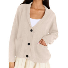 Flag Print Cardigan Casual Loose Long Sleeve V-Neck European and American Sweater Chunky Cardigan Apricot XL