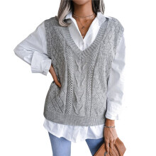 Women Teen Girls Cable Knit Sweater Pullover Casual Tops Sleeveless Winter Autumn Preppy Clothes Grey S