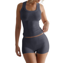Women'S Slim Fit Sports Shorts Set Sleeveless Top and Shorts Dark Gray S