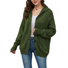 Women'S Casual Cardigan V Neck Button Down Hooded Sweaters Long Sleeve Hoodies Outfits Army Green XL