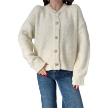 Long Sleeve Crewneck Button Down Womens Sweaters Fall Open Front Chunky Cardigan Sweaters for Women 2025 White M