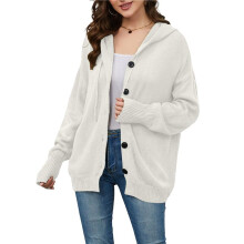 Women'S Casual Cardigan V Neck Button Down Hooded Sweaters Long Sleeve Hoodies Outfits White M