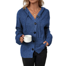 Women'S Casual Cardigan V Neck Button Down Hooded Sweaters Long Sleeve Hoodies Outfits Royal L