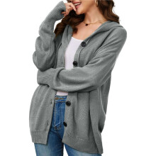 Women'S Casual Cardigan V Neck Button Down Hooded Sweaters Long Sleeve Hoodies Outfits Grey XXL