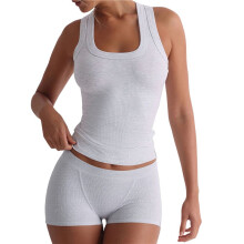 Women'S Slim Fit Sports Shorts Set Sleeveless Top and Shorts White Flowers&Gray XL