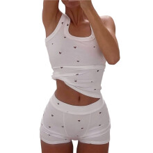 Women'S Slim Fit Sports Shorts Set Sleeveless Top and Shorts Red Flowers White Background L