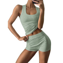 Women'S Slim Fit Sports Shorts Set Sleeveless Top and Shorts Bean Green XL