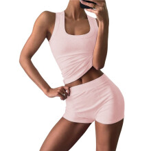 Women'S Slim Fit Sports Shorts Set Sleeveless Top and Shorts Sakura S
