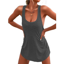 Women'S Swimsuit Cover-Ups U-Neck Sleeveless Swimsuit Beach Cover-Ups Basic Tank Dresses Grey XXL