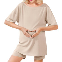 Womens 2 Piece Lounge Set 2025 Summer Outfits Oversized V Neck Tshirts Biker Short Comfy Airport Loungewear Apricot L