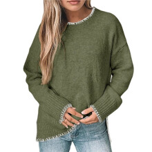 Womens Crewneck Pullover Sweater Long Sleeve Knit Side Slit 2025 Fall Winter Sweater Tops Green M