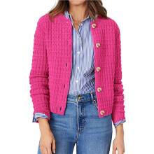 Women'S Knit Cardigan Sweaters Casual Long Sleeve Open Front Button Down Trendy Jackets Outerwear Rose Red L