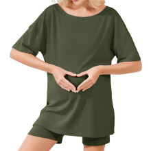 Womens 2 Piece Lounge Set 2025 Summer Outfits Oversized V Neck Tshirts Biker Short Comfy Loungewear Army Green XXL