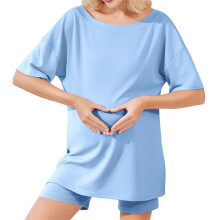Womens 2 Piece Lounge Set 2025 Summer Outfits Oversized V Neck Tshirts Biker Short Comfy Airport Loungewear Sky XXL