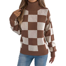 Women'S Fall Fashion Long Sleeve Striped Ribbed Knit Loose Pullover Sweater Tops Coffee Color XL