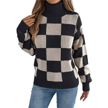 Women'S Fall Fashion Long Sleeve Striped Ribbed Knit Loose Pullover Sweater Tops Black M