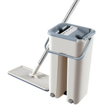 Flat Mop and Bucket Set with Automatic Self Squeeze, Reusable Microfiber Pad for Hardwood Floors