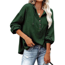 Women'S Button Down Hoodie Button Sweatshirts Tops with Drawstring V Neck Long Sleeve Henley Shirts Green XL