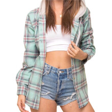 Women'S -Plaid Hoodie Long Sleeve Jacket Button Drawstring Casual Fall Shirts with Pocket Green S