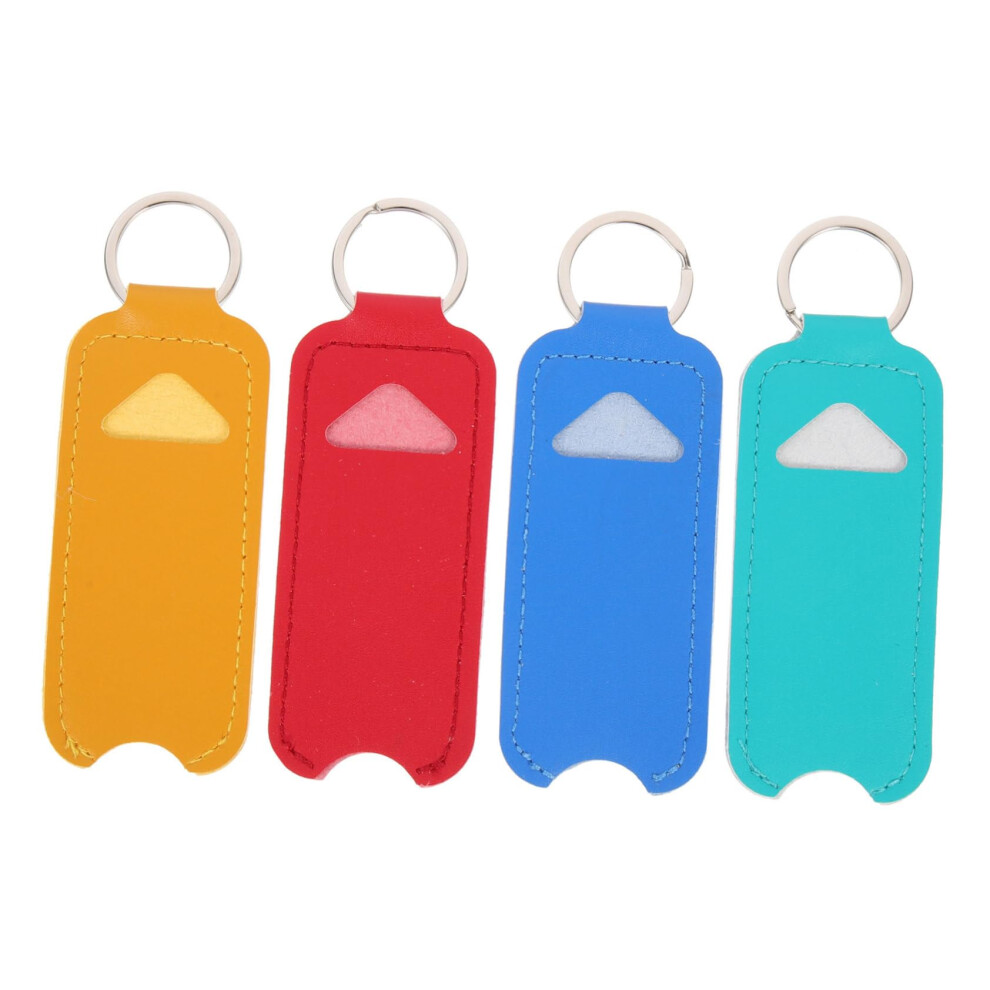 4pcs PU Leather Lipstick Holder Keychain Set, Compact Lip Gloss Organizer Bags for Travel