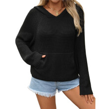 Women'S Cute Star Pattern Pullover Cropped Hoodie Sweater Kangaroo Pocket Knit Jumper Tops Black S