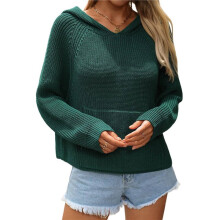 Women'S Cute Star Pattern Pullover Cropped Hoodie Sweater Kangaroo Pocket Knit Jumper Tops Green L