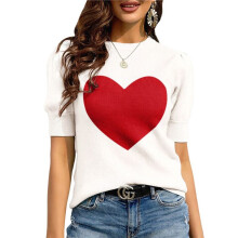 Womens Puff Short Sleeve Sweater Casual Summer Crew Neck Pullover Tops Ribbed Knit Sweater Blouse White M
