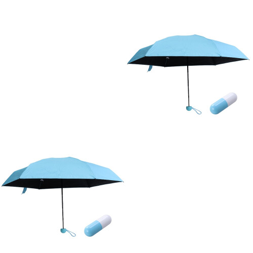 2Pcs Portable Foldable Umbrellas with Capsule Case Sky Blue Anti-Uv 1