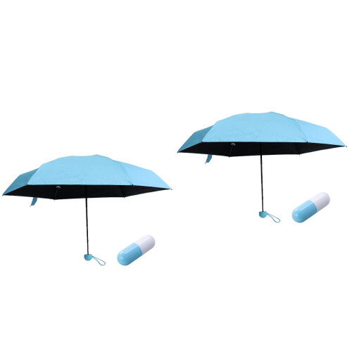 2Pcs Portable Foldable Umbrellas with Capsule Case Sky Blue Anti-Uv 2