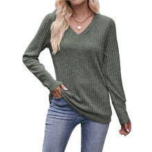 Long Sleeve Shirts for Women V Neck Casual Fall Tops Loose Fit Sweaters Tunic Fashion 2025 Clothes Army Green L