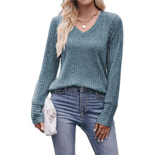 Long Sleeve Shirts for Women V Neck Casual Fall Tops Loose Fit Sweaters Tunic Fashion 2025 Clothes Gray XXL