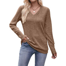 Long Sleeve Shirts for Women V Neck Casual Fall Tops Loose Fit Sweaters Tunic Fashion 2025 Clothes L
